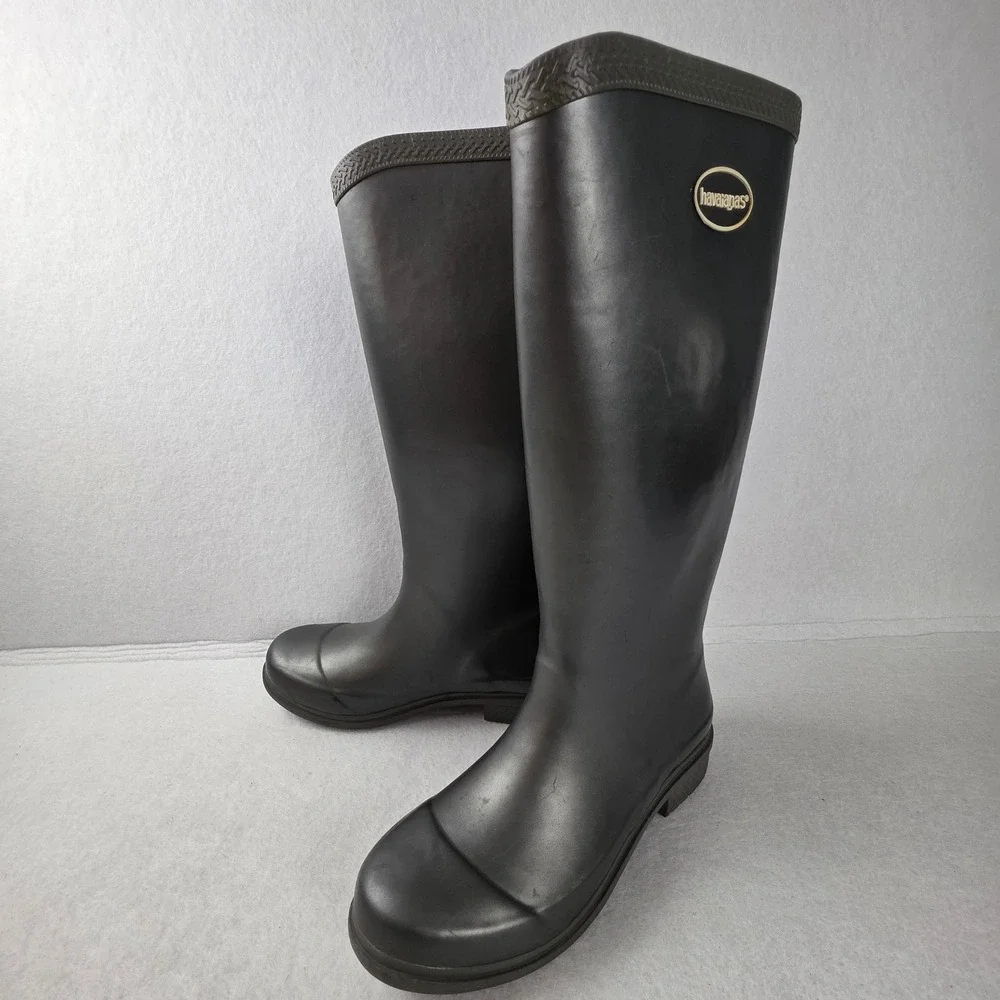 Havaianas Womens Dark Silver Rubber Tall Rain Boots Waterproof Size 6W EUR 37